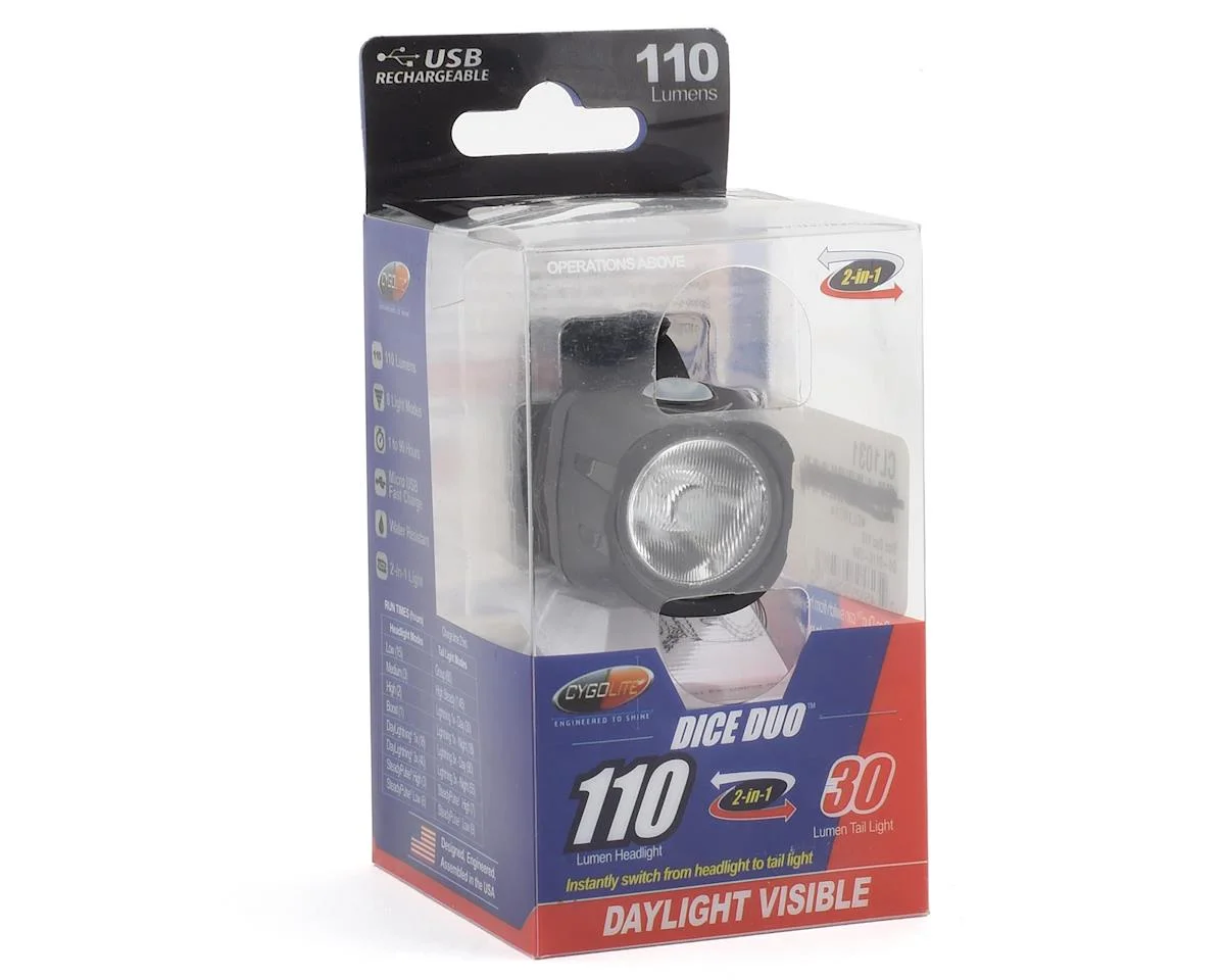 Cygolite Dice Duo 110 Rechargeable Head/Tail Light (Black) (110/30 Lumens) - view 3